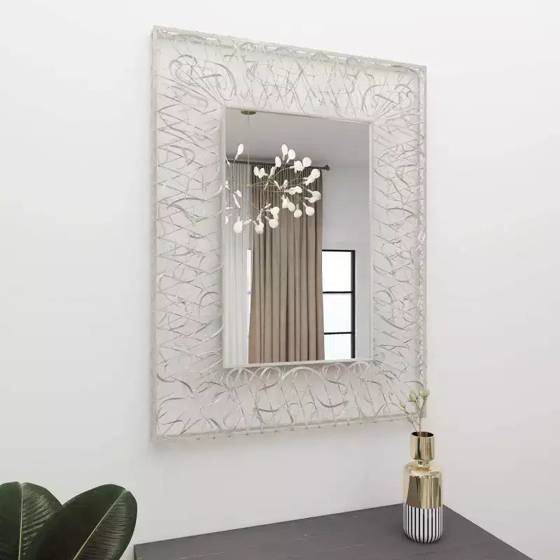 Miroir mural ruban métal argent - Grand style industriel, forme rectangulaire, aucun assemblage requis