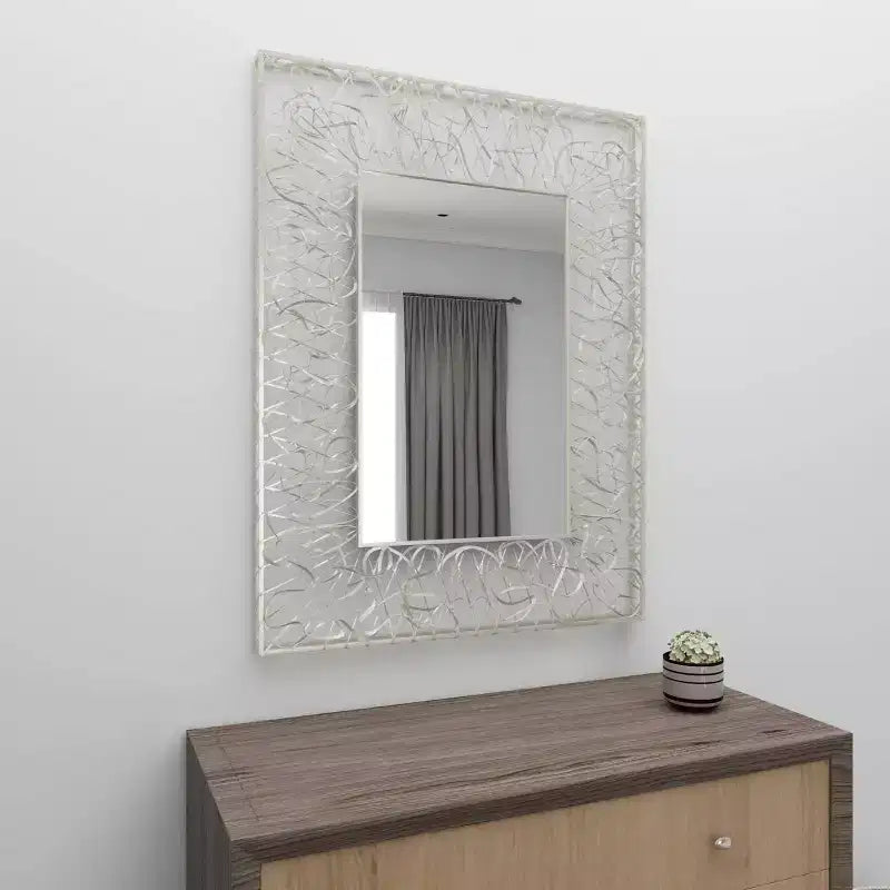 Miroir mural ruban métal argent - Grand style industriel, forme rectangulaire, aucun assemblage requis