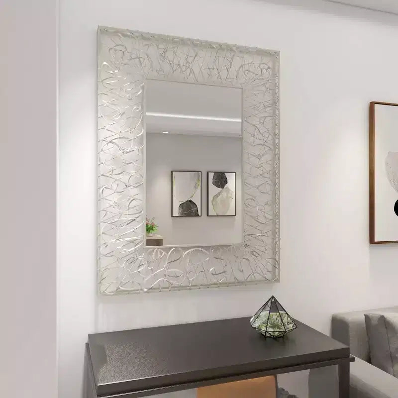 Miroir mural ruban métal argent - Grand style industriel, forme rectangulaire, aucun assemblage requis
