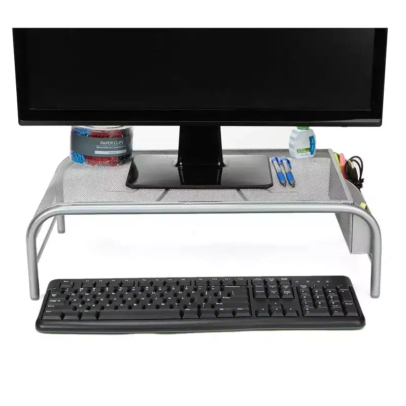 Support d'écran, rehausseur d'ordinateur portable ventilé, organisateur de bureau, rangement latéral, maille métallique, 50,8 cm L x 29,2 cm l x 14 cm H, argent