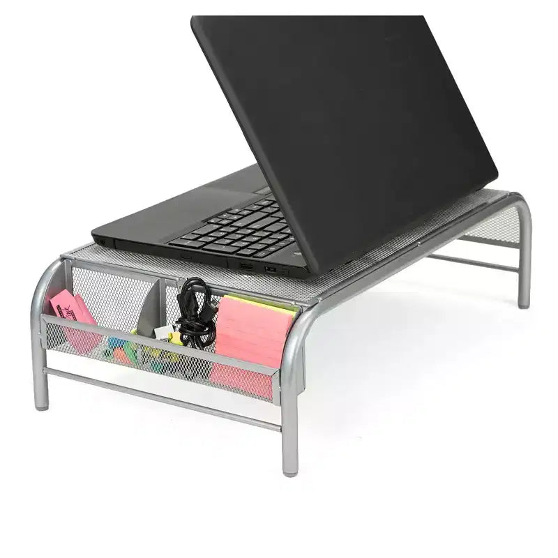 Support d'écran, rehausseur d'ordinateur portable ventilé, organisateur de bureau, rangement latéral, maille métallique, 50,8 cm L x 29,2 cm l x 14 cm H, argent