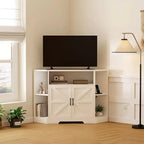 GustoWave Corner TV Stand, 45.3 Mid Century Modern TV Stand with Power Outlet & Storage for Living Room, Bedroom, White