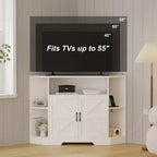 Meuble TV d'angle, meuble TV moderne du milieu du siècle de 45,3 po avec prise de courant et rangement pour salon, chambre, blanc