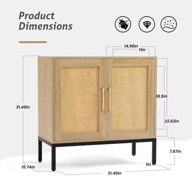 Meuble de rangement 2 portes en rotin avec pieds réglables