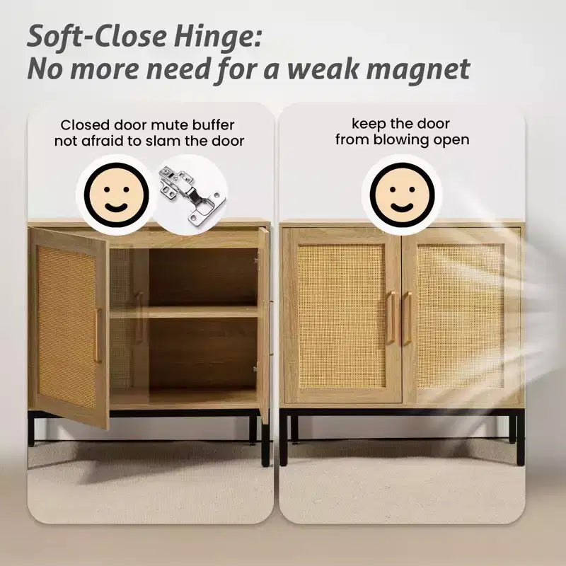 Meuble de rangement 2 portes en rotin avec pieds réglables