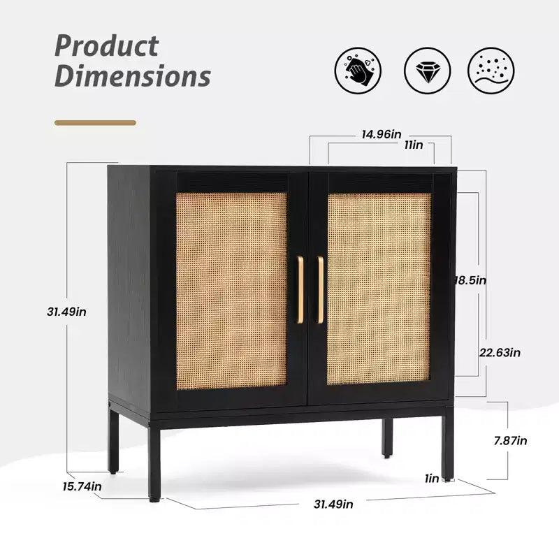 Meuble de rangement 2 portes en rotin avec pieds réglables