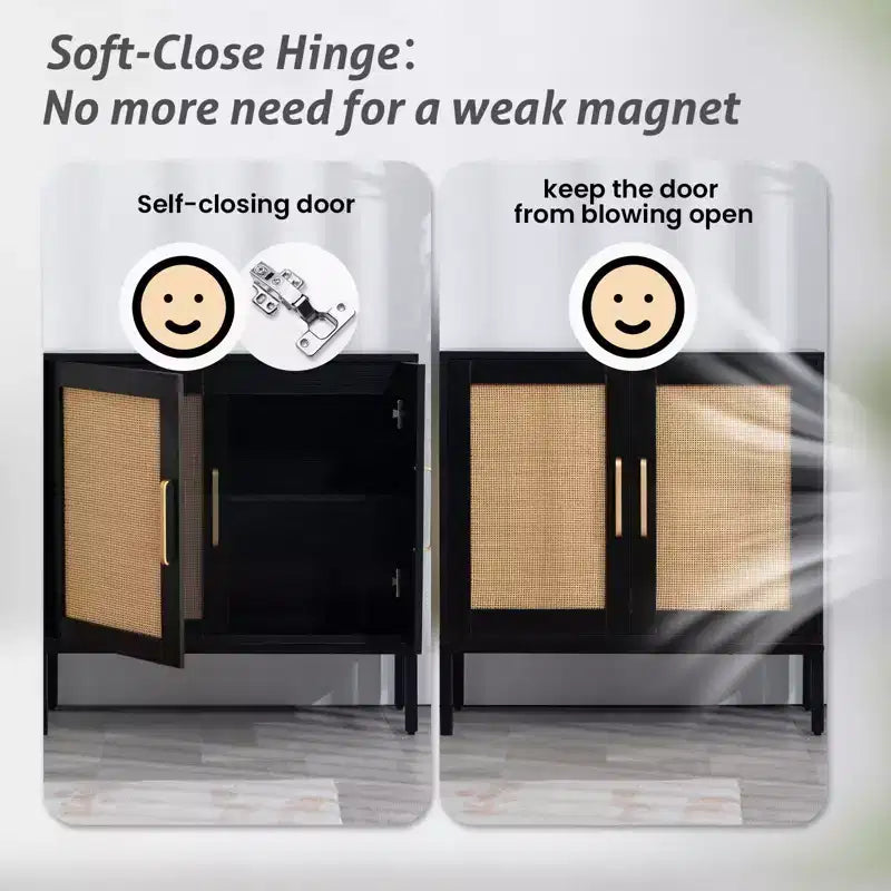 Meuble de rangement 2 portes en rotin avec pieds réglables