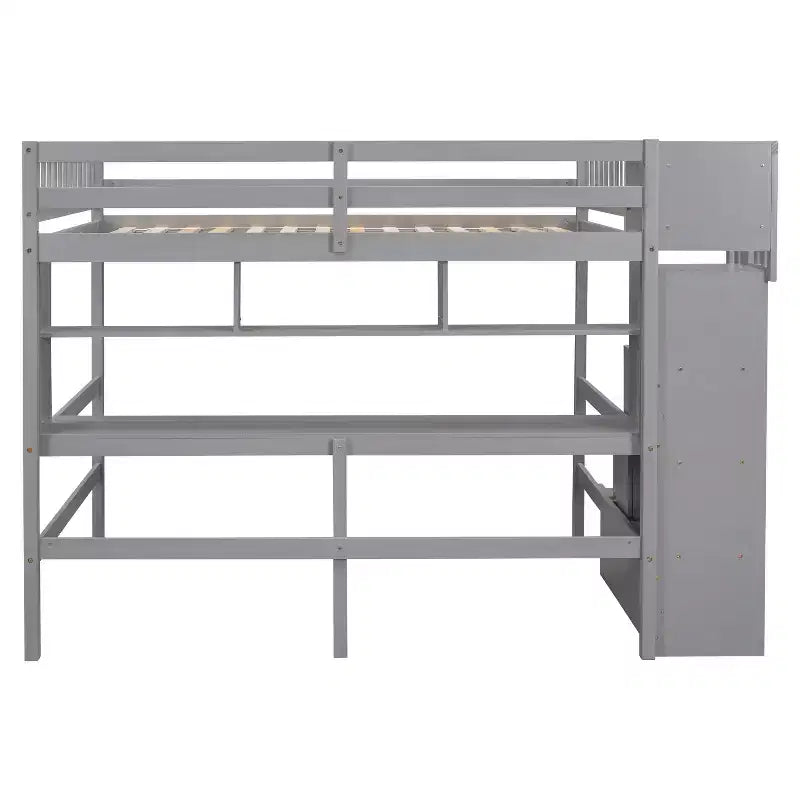 Lit mezzanine double avec bureau, étagères de rangement et escalier