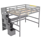 Lit mezzanine double avec bureau, étagères de rangement et escalier