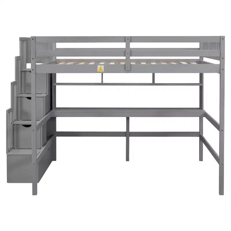 Lit mezzanine double avec bureau, étagères de rangement et escalier