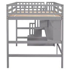 Lit mezzanine double avec bureau, étagères de rangement et escalier