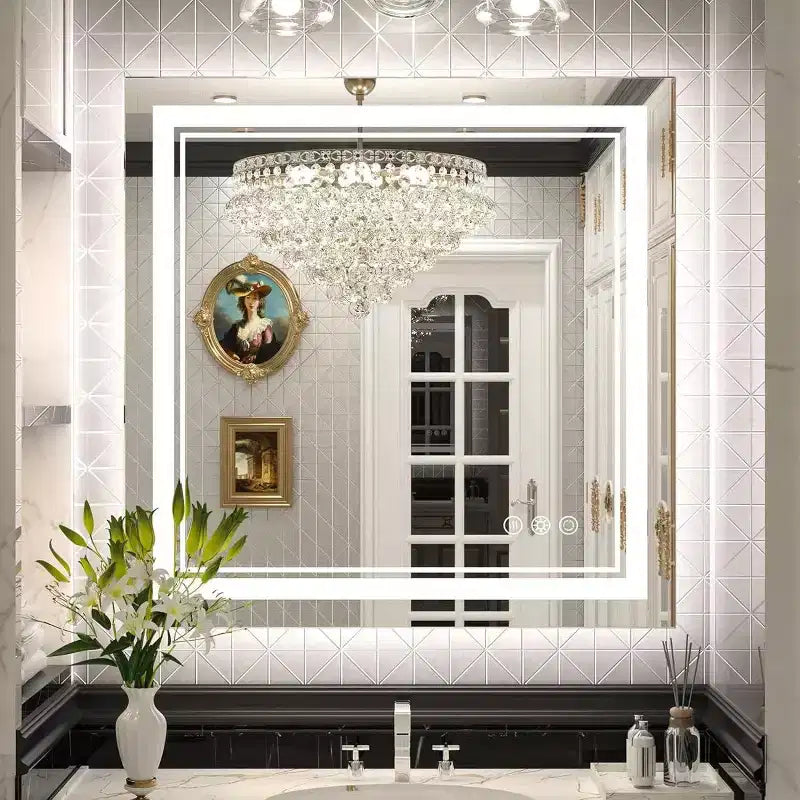 Maxax Modern Frameless Anti-Fog LED Lighted Dimmable Wall Mounted Bathroom Vanity Mirror