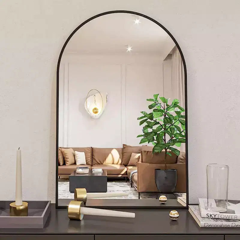 MAYEERTY 20x30 Metal Decorative Wall Mirror Framed Arched for Wall Black