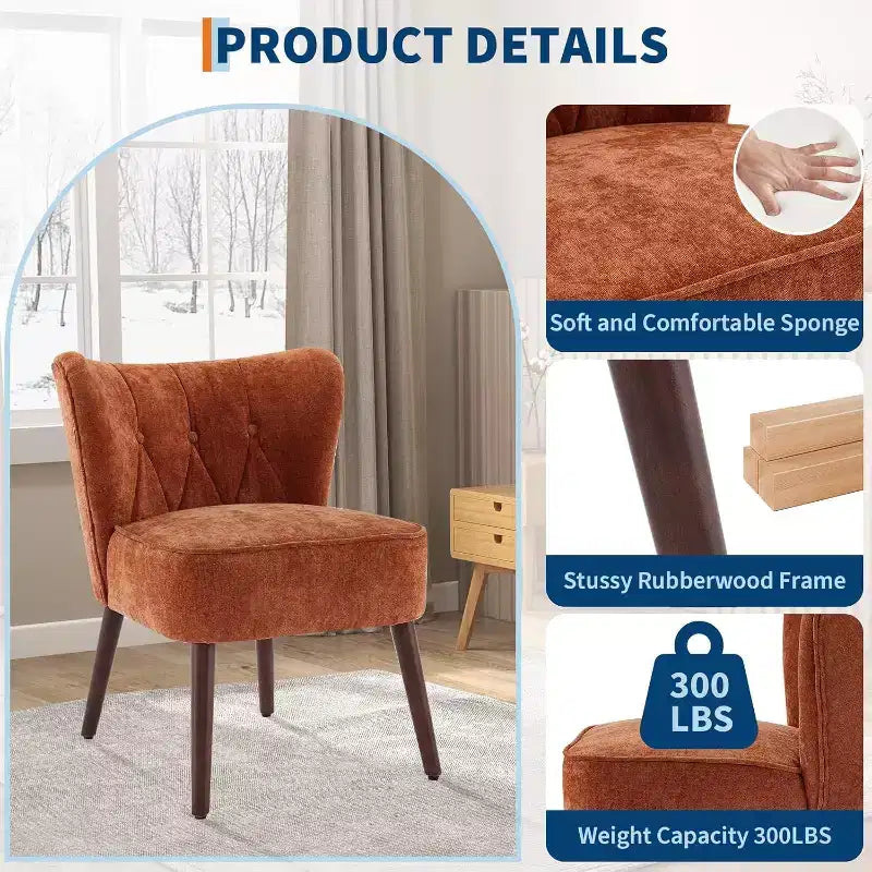 Chaise moderne sans accoudoirs – Revêtement en velours doux avec pieds en bois (plusieurs coloris)