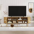 Meuble TV moderne pour téléviseurs jusqu'à 80 pouces, meuble TV nervuré de 70 pouces avec rangement et porte coulissante, table console TV, buffet