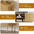 Meuble TV moderne pour téléviseurs jusqu'à 80 pouces, meuble TV nervuré de 70 pouces avec rangement et porte coulissante, table console TV, buffet