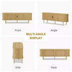 Meuble TV moderne pour téléviseurs jusqu'à 80 pouces, meuble TV nervuré de 70 pouces avec rangement et porte coulissante, table console TV, buffet