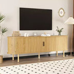 Meuble TV moderne pour téléviseurs jusqu'à 80 pouces, meuble TV nervuré de 70 pouces avec rangement et porte coulissante, table console TV, buffet