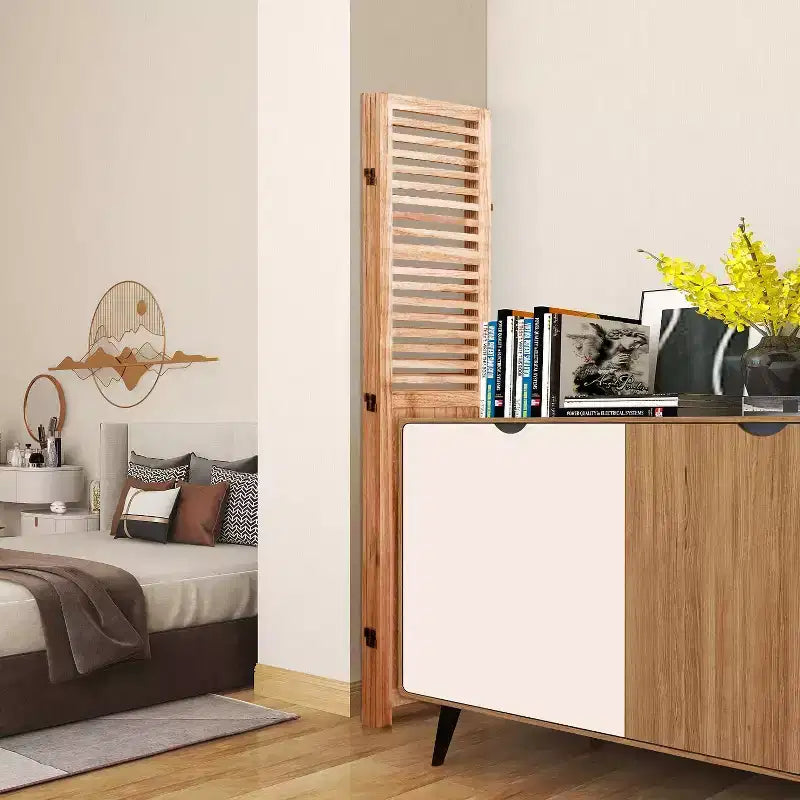 Paravent 4 Panneaux en Bois Massif Naturel 55,2x65