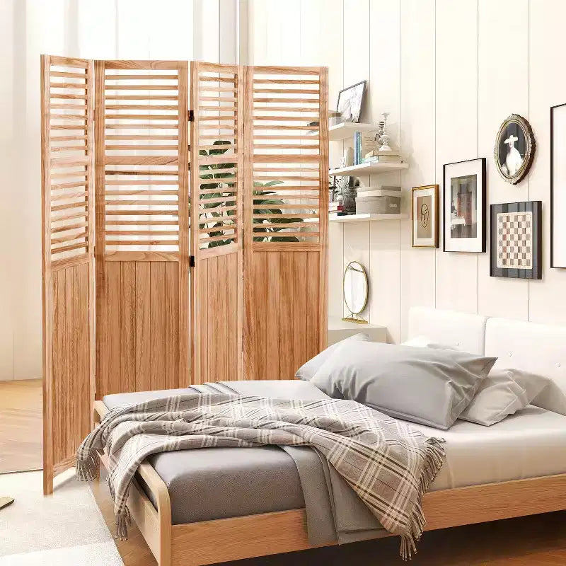 Paravent 4 Panneaux en Bois Massif Naturel 55,2x65