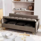 Canapé moderne 3 places de 162 cm avec rangement sous le coussin, canapé confortable en tissu cuir avec 5 oreillers, mousse à mémoire de forme, pour salon, chambre à coucher