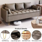 Canapé moderne 3 places de 162 cm avec rangement sous le coussin, canapé confortable en tissu cuir avec 5 oreillers, mousse à mémoire de forme, pour salon, chambre à coucher