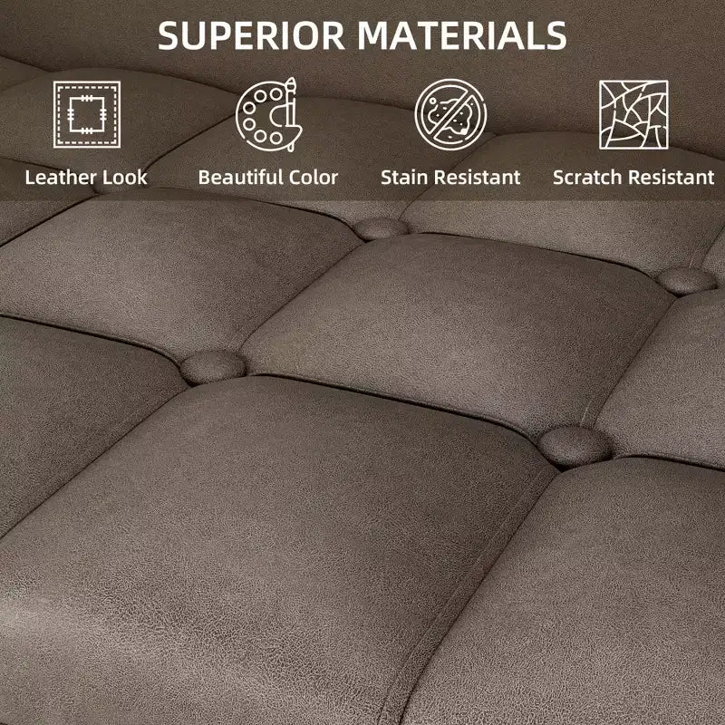 Canapé moderne 3 places de 162 cm avec rangement sous le coussin, canapé confortable en tissu cuir avec 5 oreillers, mousse à mémoire de forme, pour salon, chambre à coucher