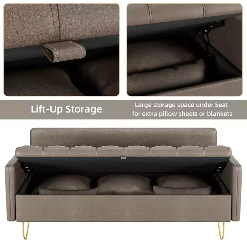 Canapé moderne 3 places de 162 cm avec rangement sous le coussin, canapé confortable en tissu cuir avec 5 oreillers, mousse à mémoire de forme, pour salon, chambre à coucher