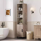 Meuble de rangement haut et étroit de 178 cm pour salle de bain avec porte et étagères réglables, unité de rangement ouverte autoportante pour buanderie, salon, gris
