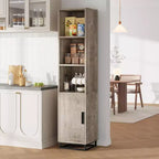 Meuble de rangement haut et étroit de 178 cm pour salle de bain avec porte et étagères réglables, unité de rangement ouverte autoportante pour buanderie, salon, gris