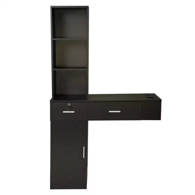 Station de Coiffure Murale pour Salon, Coiffeuse avec Meuble de Rangement, Noir