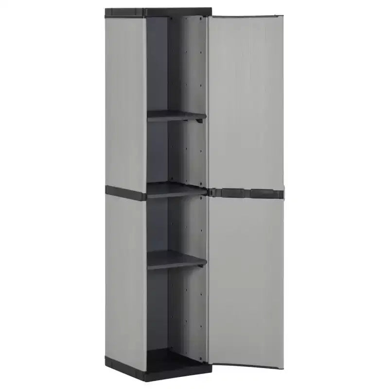 Armoire de rangement de jardin durable en PVC et PP avec trois étagères pour un rangement organisé sur la terrasse, le balcon ou dans le garage - Gris et noir