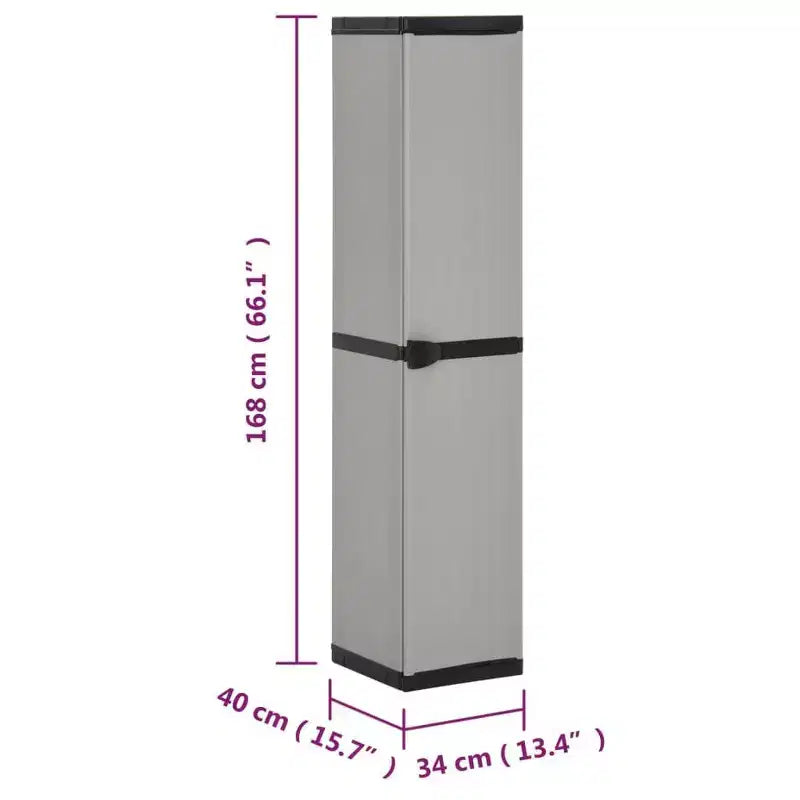 Armoire de rangement de jardin durable en PVC et PP avec trois étagères pour un rangement organisé sur la terrasse, le balcon ou dans le garage - Gris et noir