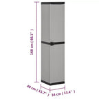 Armoire de rangement de jardin durable en PVC et PP avec trois étagères pour un rangement organisé sur la terrasse, le balcon ou dans le garage - Gris et noir