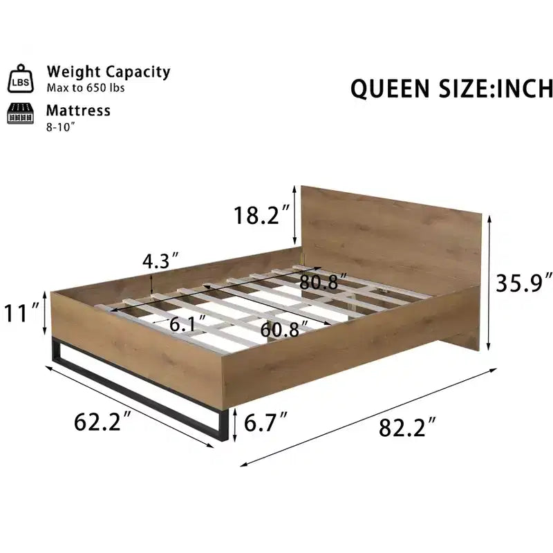 Cadre de lit en pin taille Queen pour chambre 82,2 X 62,2