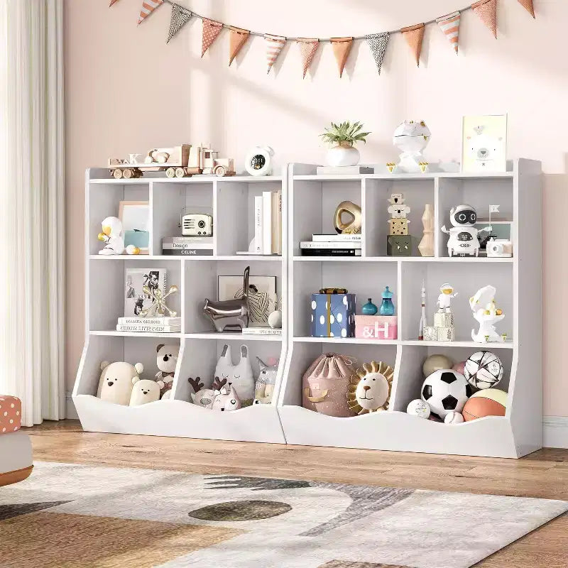 Meuble de Rangement Blanc pour Jouets, Étagère à Livres 3 Niveaux pour Enfants avec Organiseur à Casiers, Compartiments Ouverts et Bacs Inclinables pour Chambre ou Salle de Jeux