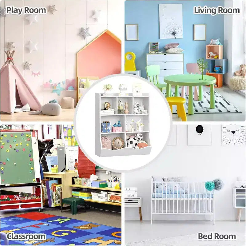 Meuble de Rangement Blanc pour Jouets, Étagère à Livres 3 Niveaux pour Enfants avec Organiseur à Casiers, Compartiments Ouverts et Bacs Inclinables pour Chambre ou Salle de Jeux