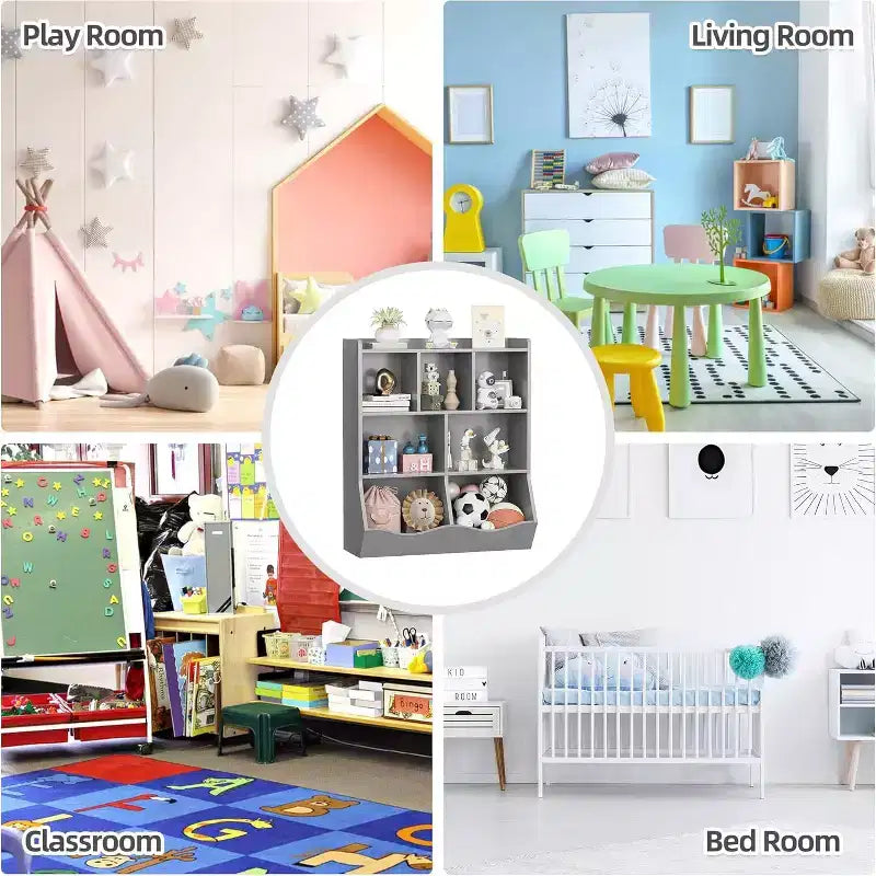 Meuble de Rangement Blanc pour Jouets, Étagère à Livres 3 Niveaux pour Enfants avec Organiseur à Casiers, Compartiments Ouverts et Bacs Inclinables pour Chambre ou Salle de Jeux
