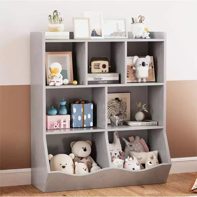Acekool White Toy Storage Cabinet, 3-Tier Kids Bookshelf with Cubby Organizer, Open Compartments and Tilt Bins for Bedroom or Playroom