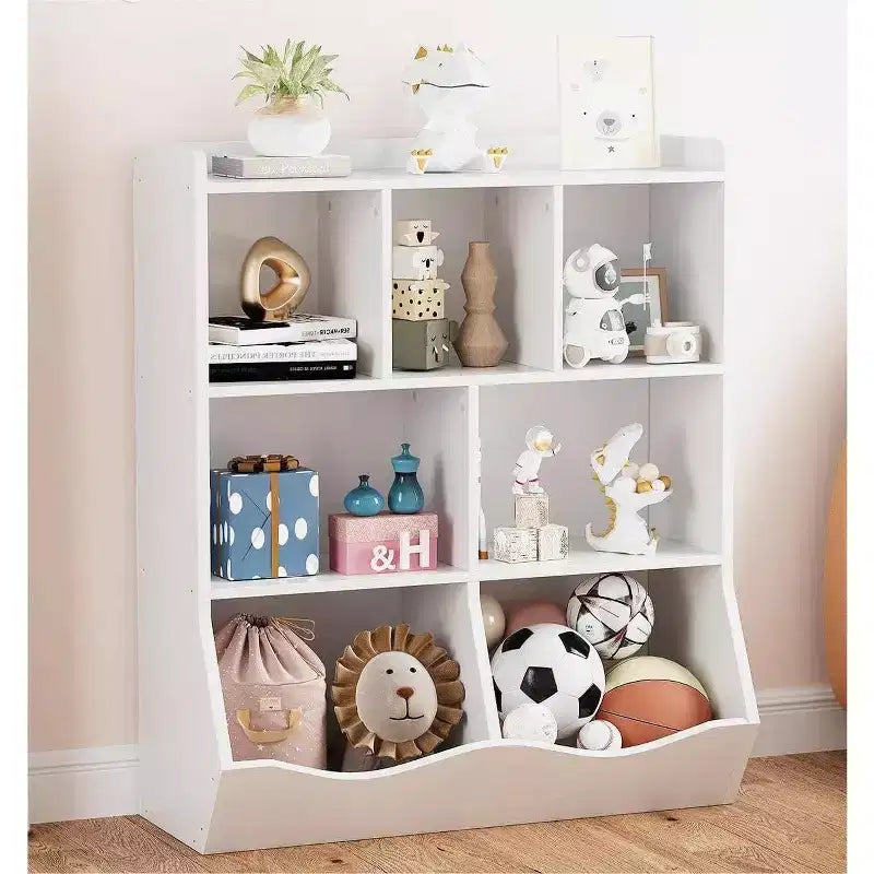 Meuble de Rangement Blanc pour Jouets, Étagère à Livres 3 Niveaux pour Enfants avec Organiseur à Casiers, Compartiments Ouverts et Bacs Inclinables pour Chambre ou Salle de Jeux