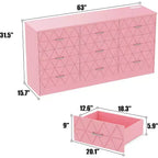Commode 9 tiroirs, coiffeuse rose 63 po avec prise de courant et ports USB, meuble de rangement moderne pour chambre à coucher, salon, couloir