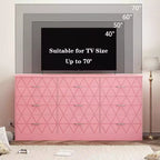 Commode 9 tiroirs, coiffeuse rose 63 po avec prise de courant et ports USB, meuble de rangement moderne pour chambre à coucher, salon, couloir