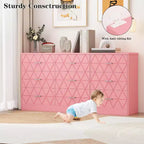Commode 9 tiroirs, coiffeuse rose 63 po avec prise de courant et ports USB, meuble de rangement moderne pour chambre à coucher, salon, couloir