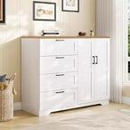 Armoire de 109,9 cm de haut avec 4 tiroirs et 2 portes, tringle de suspension, commode multifonctionnelle en bois avec rangement, meuble de salle de bain pour chambre à coucher