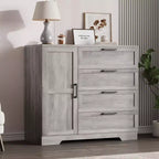 Armoire de 109,9 cm de haut avec 4 tiroirs et 2 portes, tringle de suspension, commode multifonctionnelle en bois avec rangement, meuble de salle de bain pour chambre à coucher