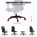 Remplacement de base de chaise de bureau, 28 po, charge statique de 2500 lb, pièce de base universelle robuste pour chaise de bureau d'ordinateur, noir + rouge
