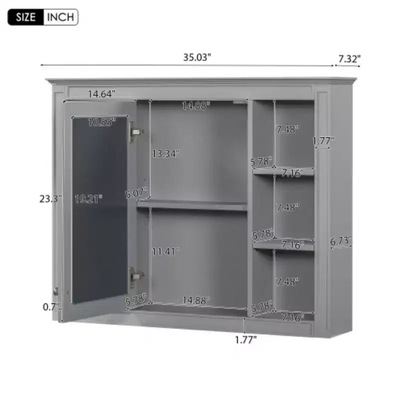 Armoire à pharmacie de 35'' x 27,5'', meuble de rangement mural pour salle de bain, armoire murale de salle de bain moderne avec miroir, armoire miroir avec 6 étagères ouvertes