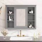 Armoire à pharmacie de 35'' x 27,5'', meuble de rangement mural pour salle de bain, armoire murale de salle de bain moderne avec miroir, armoire miroir avec 6 étagères ouvertes