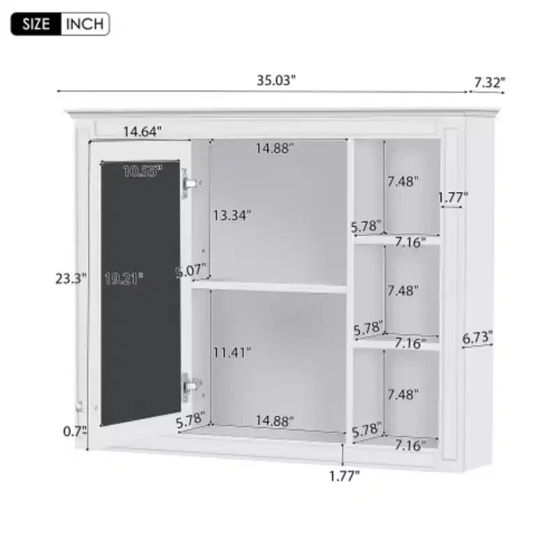 Armoire à pharmacie de 35'' x 27,5'', meuble de rangement mural pour salle de bain, armoire murale de salle de bain moderne avec miroir, armoire miroir avec 6 étagères ouvertes