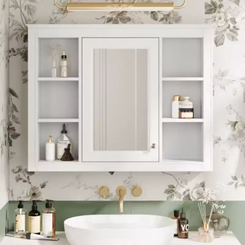 Armoire à pharmacie de 35'' x 27,5'', meuble de rangement mural pour salle de bain, armoire murale de salle de bain moderne avec miroir, armoire miroir avec 6 étagères ouvertes